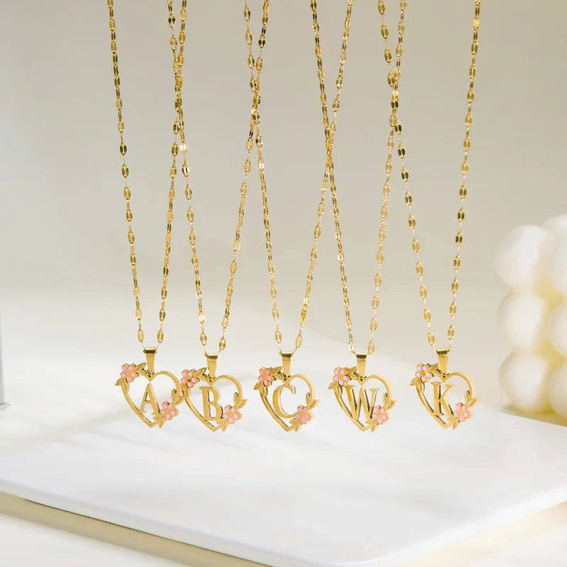 Stainless Steel Love Heart A-Z Letter Necklace