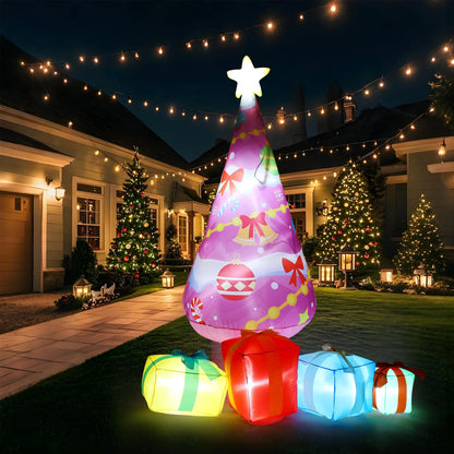 7FT Inflatable Pink Christmas Tree with LED Lights & Gift Boxes