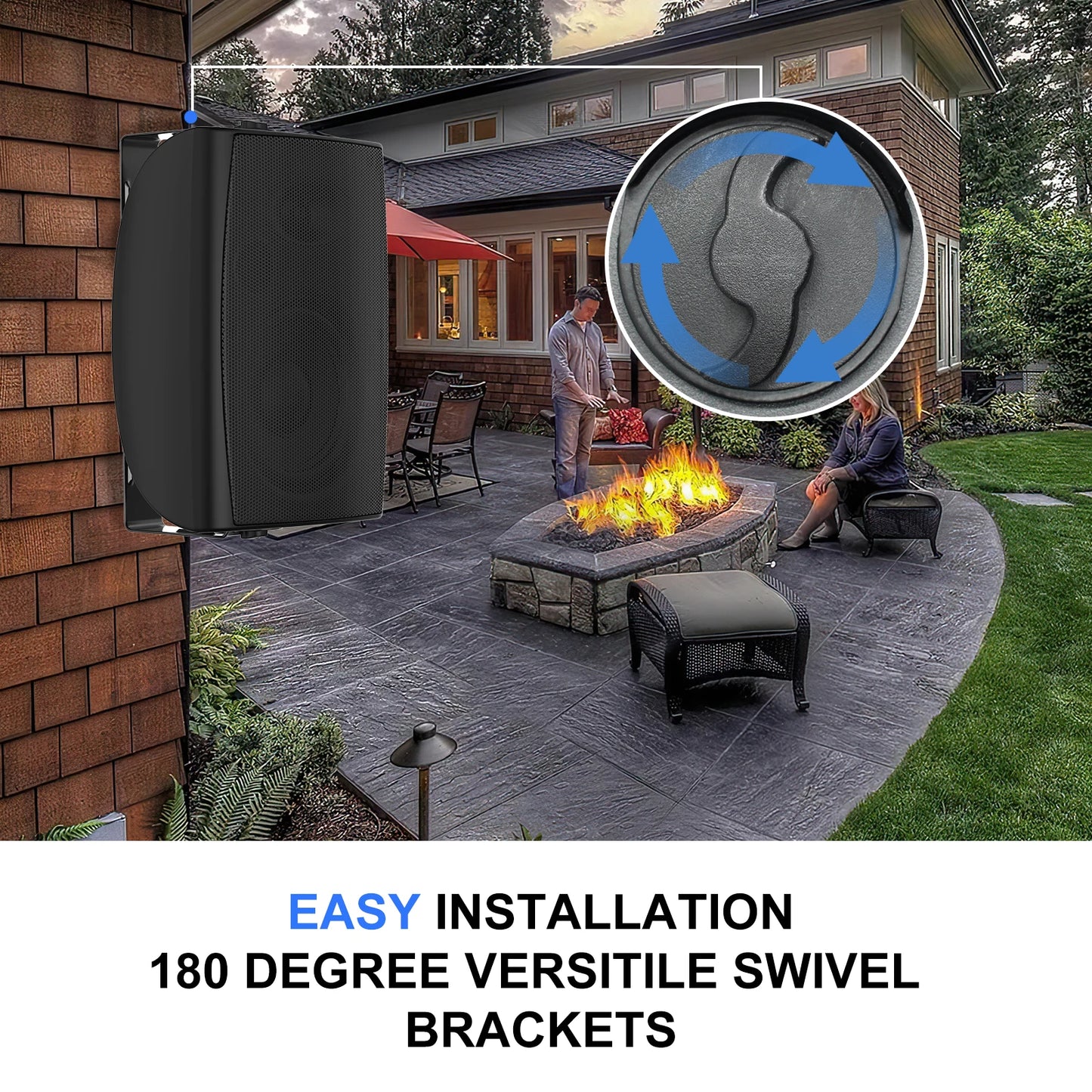 Herdio 5.25" Waterproof Outdoor Speakers with Swivel Wall Mounts