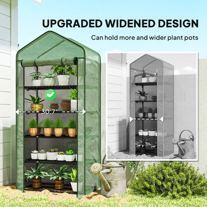Outsunny 5-Tier Portable Mini Greenhouse with PE Cover & Roll-Up Door