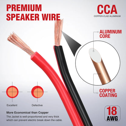 Nilight 100FT Copper Clad Aluminum Wire - Red/Black 2-Conductor 12V/24V DC Extension Cable