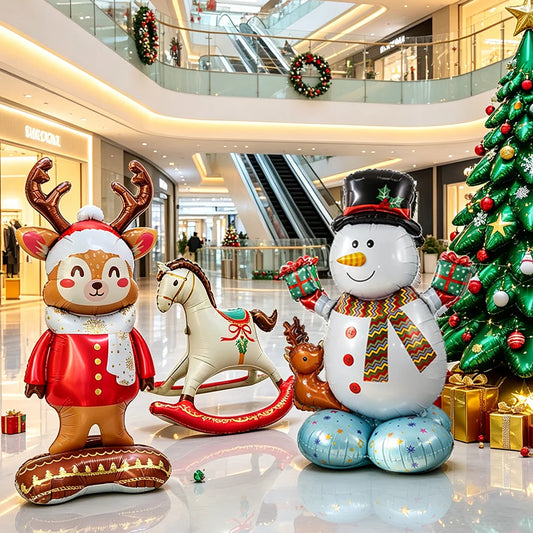Standing Christmas Foil Balloons, Giant Christmas Tree Santa Snowman Reindeer Rocking Horse Balloons