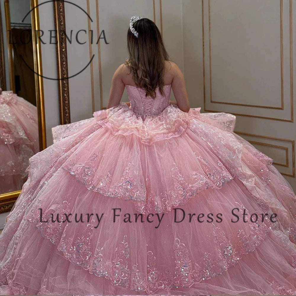 Princess Sparkling Applique Strapless Quinceanera Dress