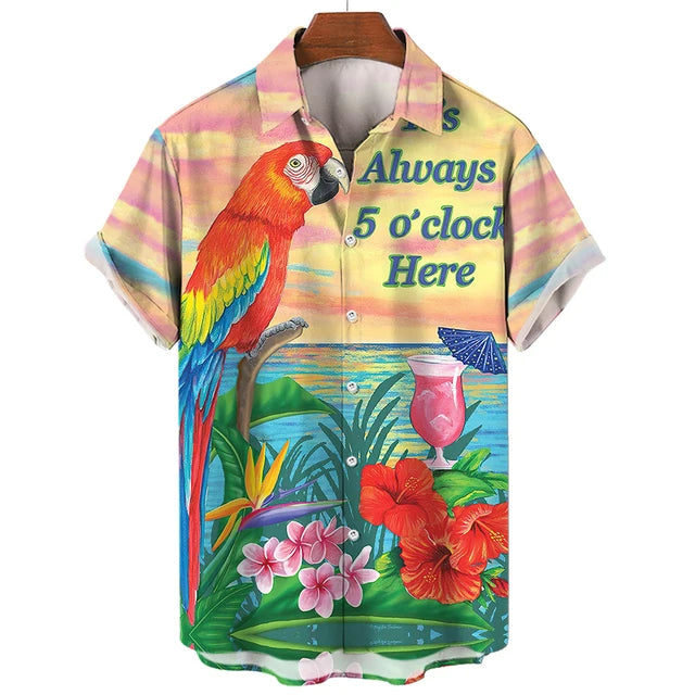 Vibrant Parrot Tropical Floral Print Shirt