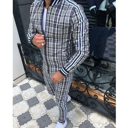 2-pce Checkered Sports Shirt & Jogging Clothes