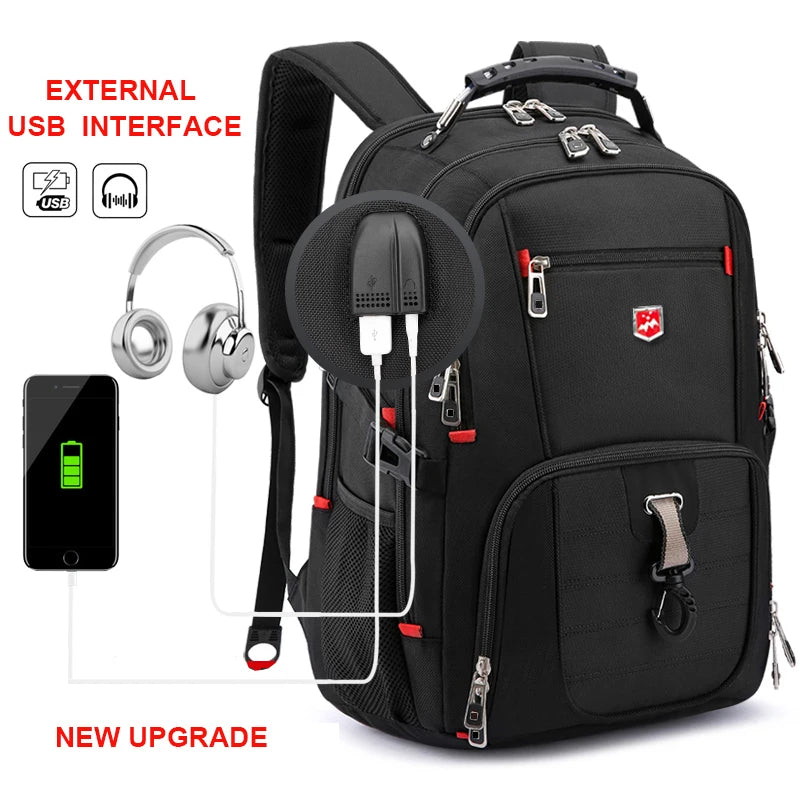 SWISTSNGR Men's Anti-Theft Laptop Backpack - Water-Repellent Business & Travel Rucksack with USB Charging Port