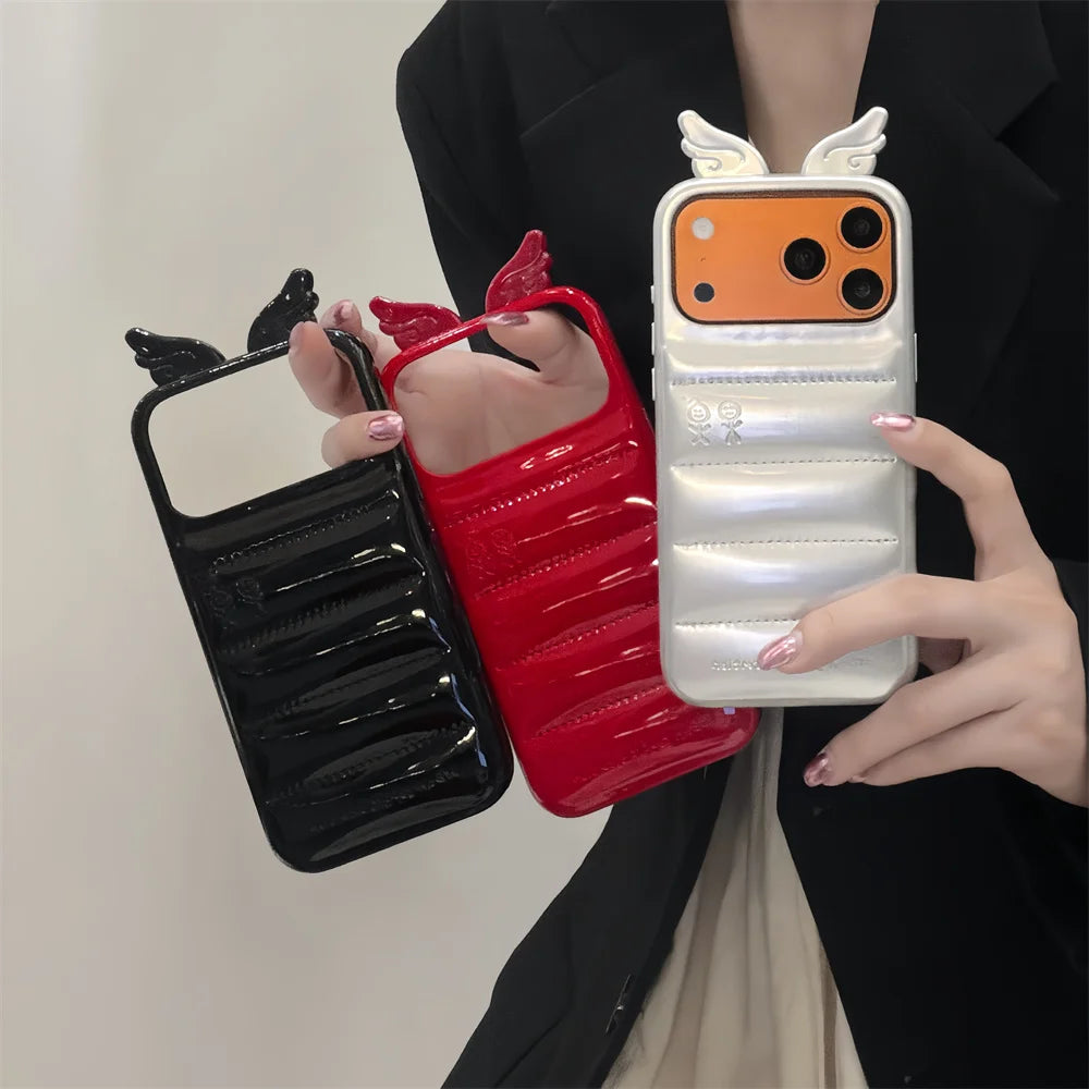 Cute 3D Wing & Devil Horns Puffer Leather Phone Case