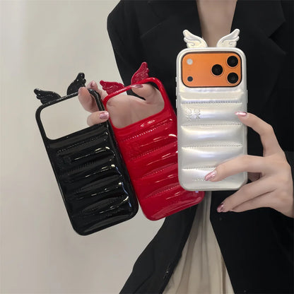 Cute 3D Wing & Devil Horns Puffer Leather Phone Case