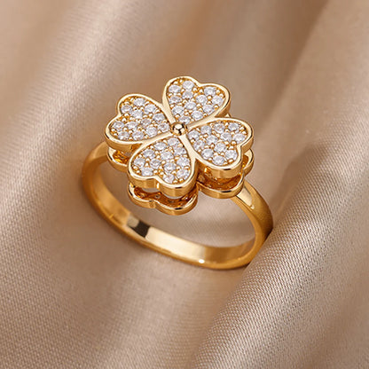 18K Gold Plated Zircon Geometric Open Ring – Trendy Waterproof Stainless Steel Jewelry