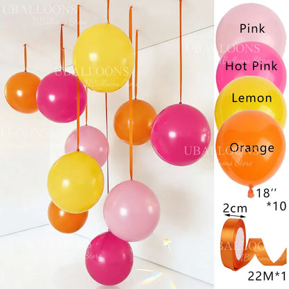 10-Pack 18" Orange & Hot Pink Party Balloons with Satin Ribbons