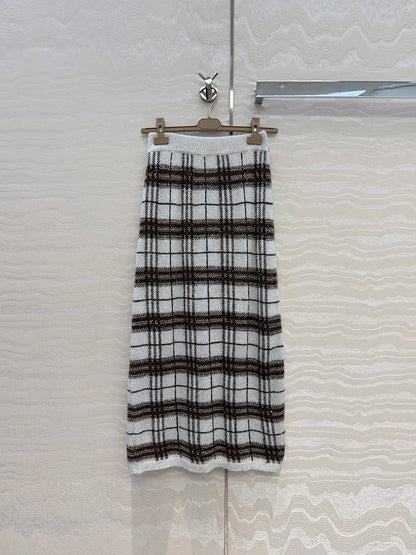 Women’s Vintage Plaid Knit 2-Piece Sweater & Long Skirt Set