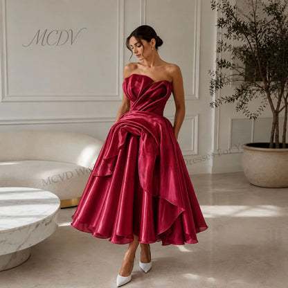 Elegant Strapless Organza A-Line Midi Wedding Dress – Civil Bridal Gown
