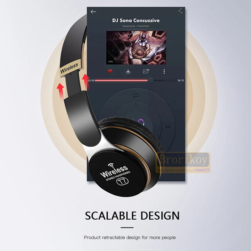 Foldable Wireless Bluetooth Headphones with SD Card Slot & Mic