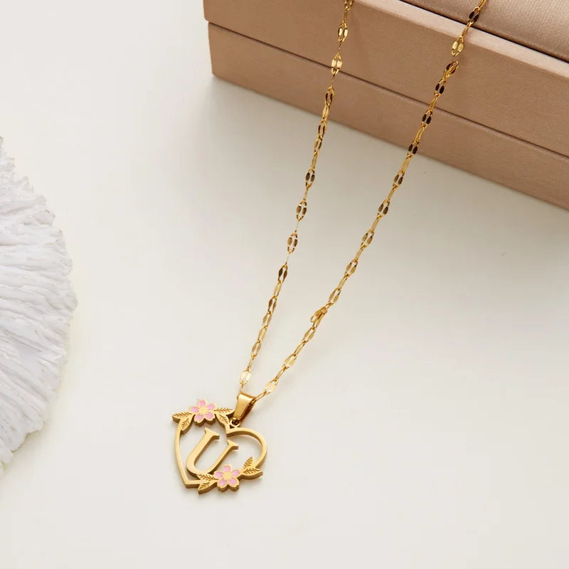 Stainless Steel Love Heart A-Z Letter Necklace