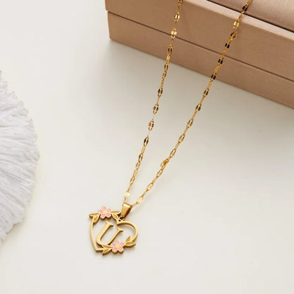 Stainless Steel Love Heart A-Z Letter Necklace