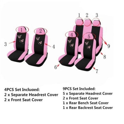 4/9pcs Set Pink Butterfly Car Seat Covers