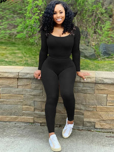 Two Piece Stretch Sporty Crop Top + Waistband Leggings Set