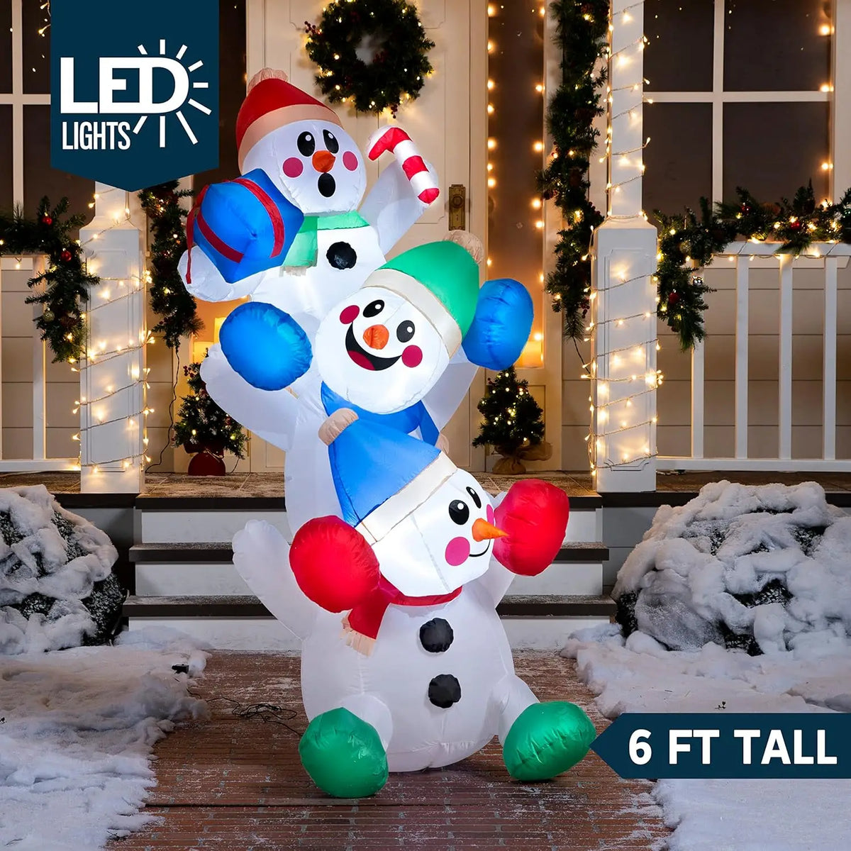 6 FT Christmas Inflatable Stacked Snowmen Outdoor Decor with Built-in LEDs