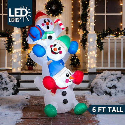 6 FT Christmas Inflatable Stacked Snowmen Outdoor Decor with Built-in LEDs