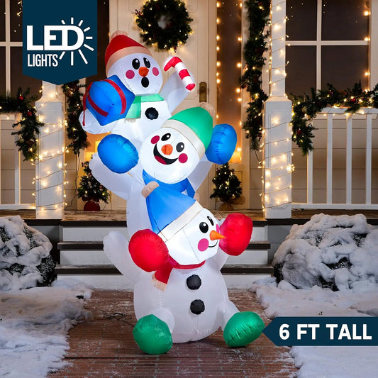 6 FT Christmas Inflatable Stacked Snowmen Outdoor Decor with Built-in LEDs