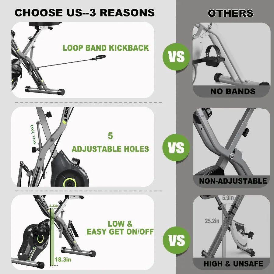5 in 1 Foldable Stationary Bike 16-Level Adjustable Magnetic Resistance