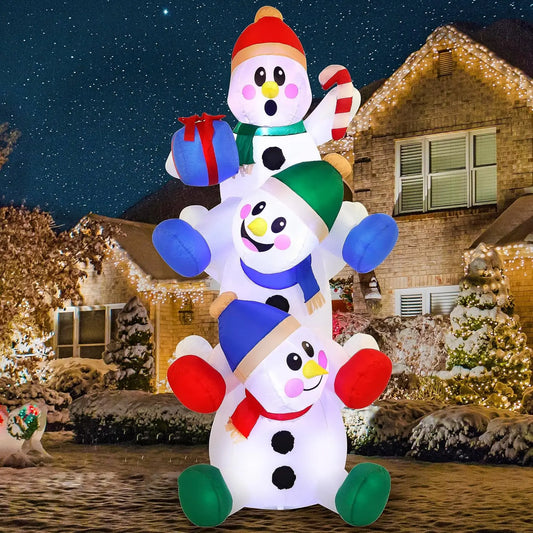 6 FT Christmas Inflatable Stacked Snowmen Outdoor Decor with Built-in LEDs