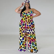 Colorful Leopard Print Jumpsuit with Headscarf
