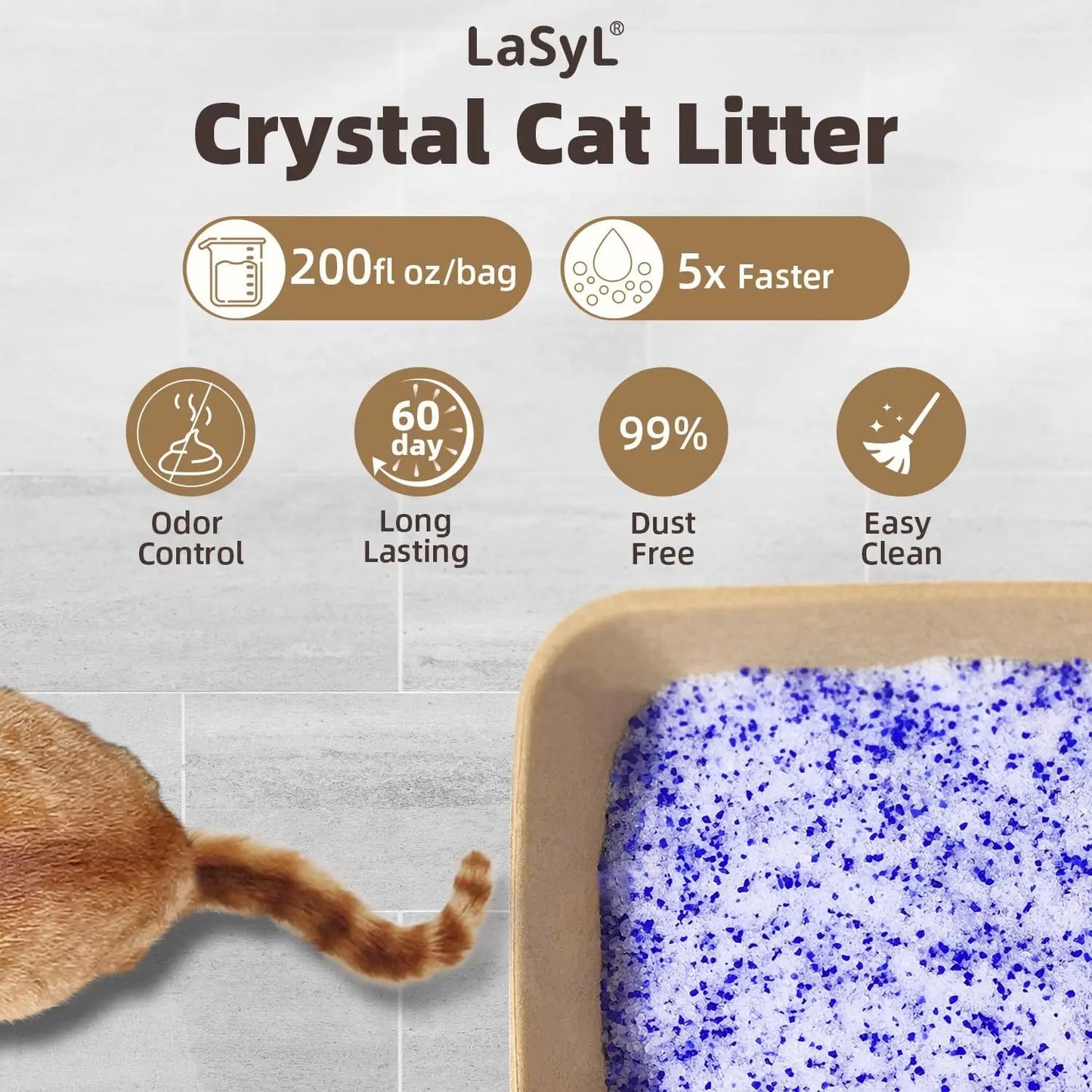 Premium Silica Gel Crystal Cat Litter 8.6lb Long-Lasting Odor Control & Absorption Non-Clumping