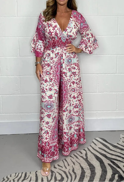 Fashion Print Wide Leg High Waist Jumpsuit