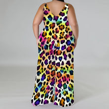 Colorful Leopard Print Jumpsuit with Headscarf