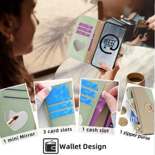 Crossbody Leather Zipper Wallet Case for iPhone Flip Mirror Cover Long Lanyard