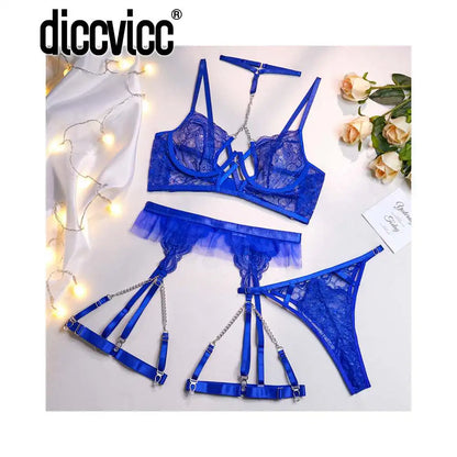 Women's Floral Embroidered Lace 3-Piece Lingerie Set