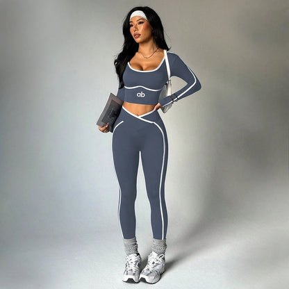 Women's 2-Piece Color-Block V-Waist Workout & Yoga Set