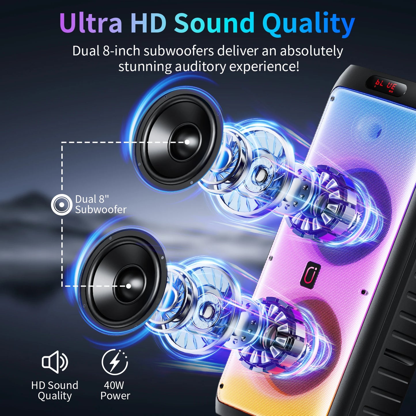 Portable Bluetooth Karaoke Speaker with Wheels & Wireless Microphones
