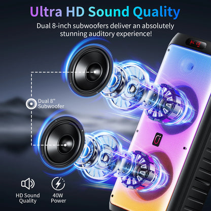 Portable Bluetooth Karaoke Speaker with Wheels & Wireless Microphones