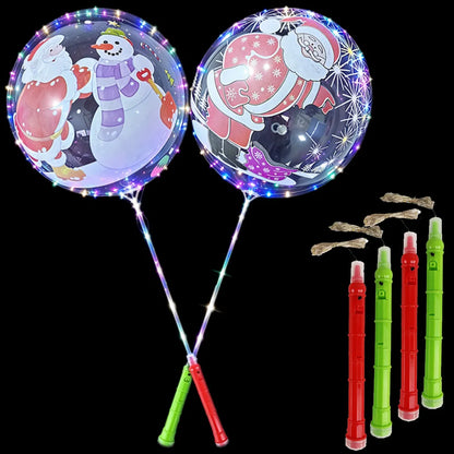 Christmas LED Light Up Bobo Balloons, 20 Inch Bubble Balloons with 3 Levels Flashing Handle