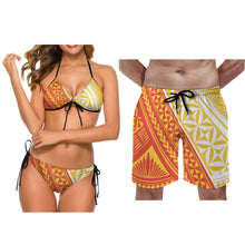 Printed Tie Color Couple Swimsuit