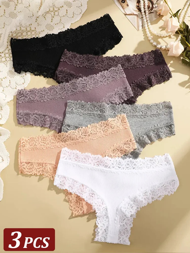 3-Pack Women's Cotton Patchwork Lace Briefs