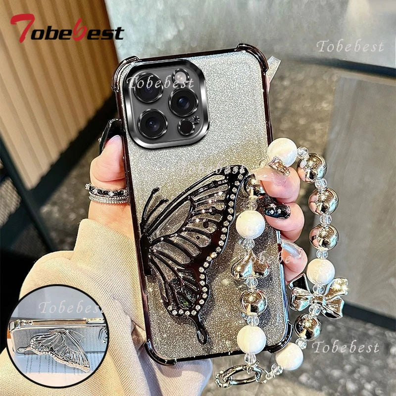 Glitter Quicksand Butterfly Bracelet Phone Case for iPhone