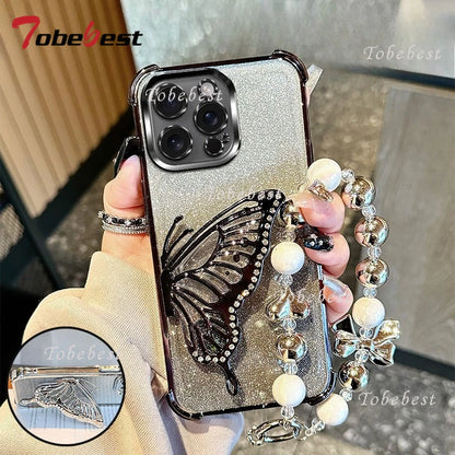Glitter Quicksand Butterfly Bracelet Phone Case for iPhone