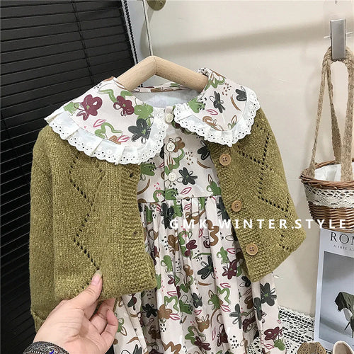 Infant Baby Girls Floral Dress and Soft Cardigan Set