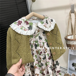 Infant Baby Girls Floral Dress and Soft Cardigan Set
