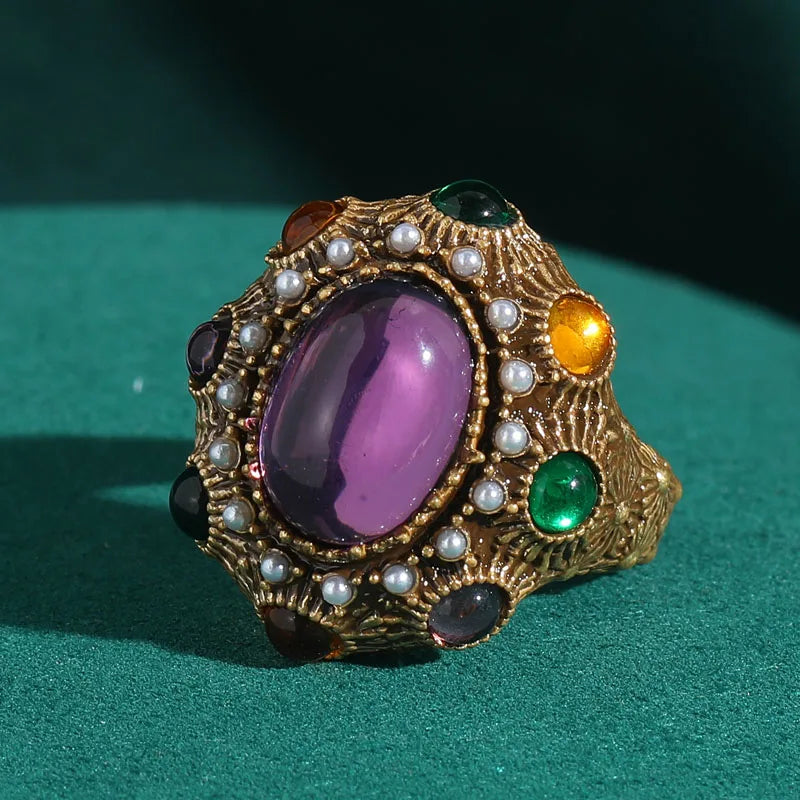 18K Gold-Plated Vintage Baroque Oval Ring