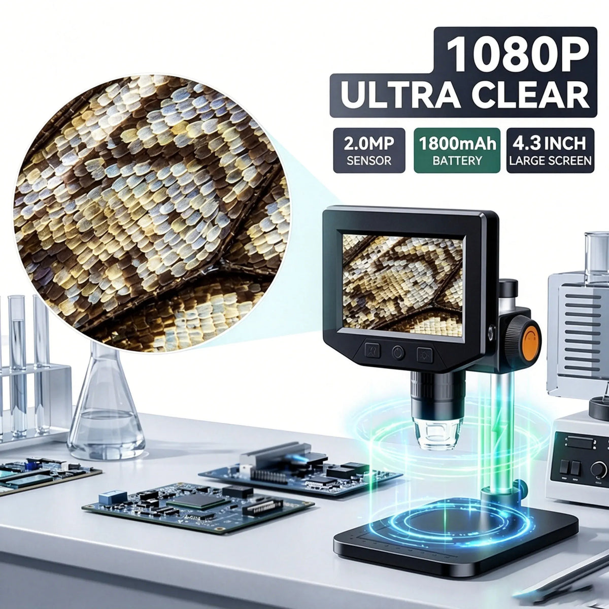4.3-Inch LCD Digital Microscope 1000X Zoom 1080P HD Portable USB Microscope