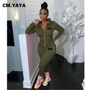 Body Letter Piece Zipper Fly Hoodie and Pants Set