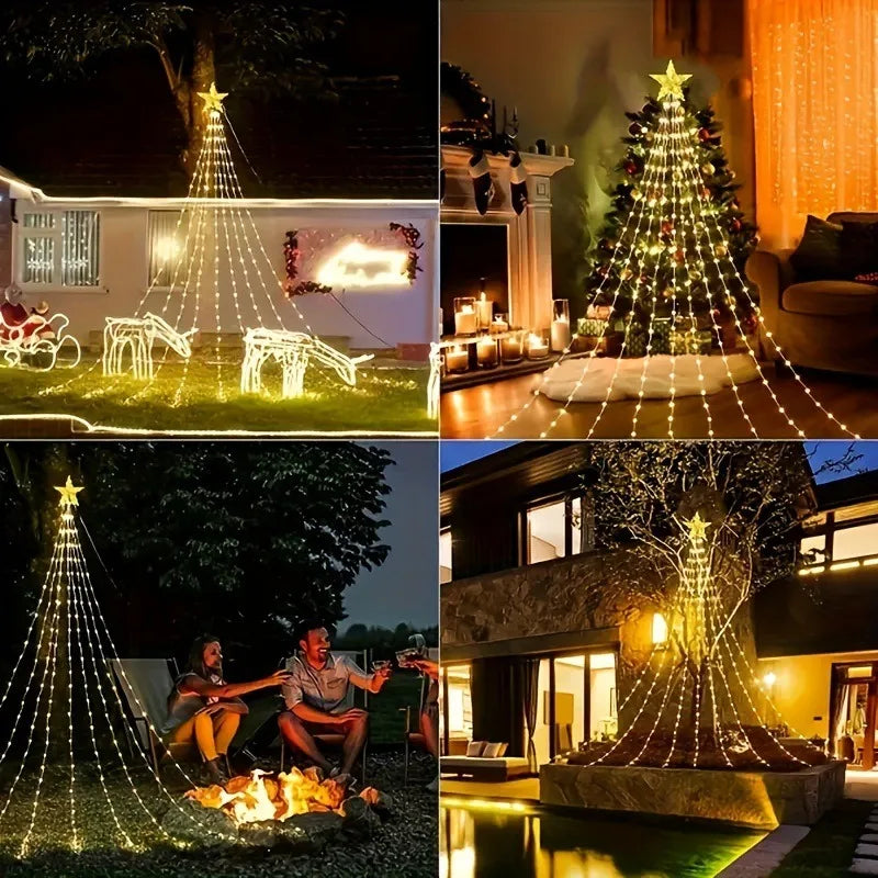 LED Waterfall Fairy String Lights with Star Topper