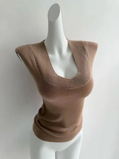 Women's Korean Style V-Neck Slim Fit Knitted T-Shirt