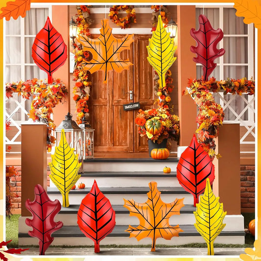 12 Pcs Fall Inflatable Leaf Outdoor Decorations, Large Inflatable Maple Leaf Ball Balloons