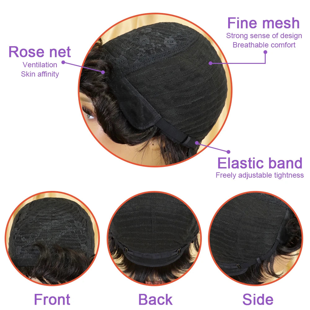 6-Inch Remy Human Hair Pixie Wig with Bangs