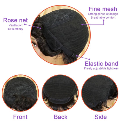 6-Inch Remy Human Hair Pixie Wig with Bangs